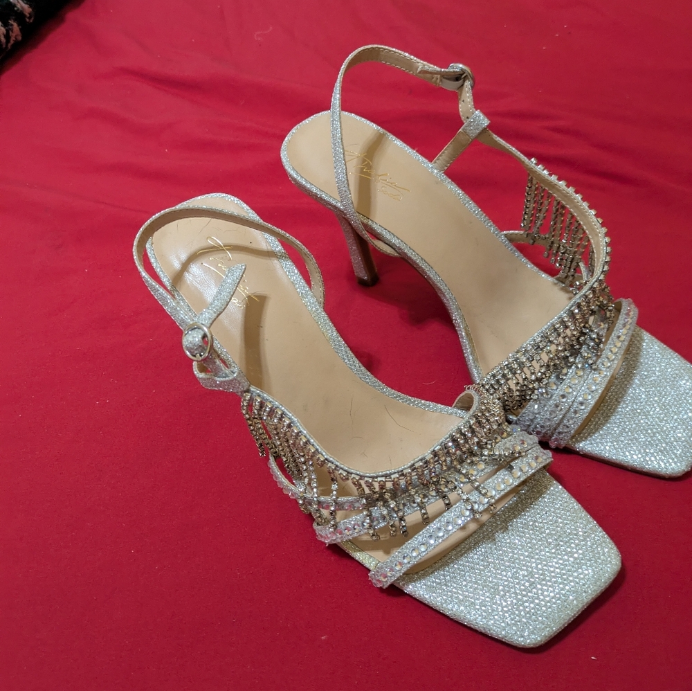 Thalia Sodi Silver Crystal Embellished Heels